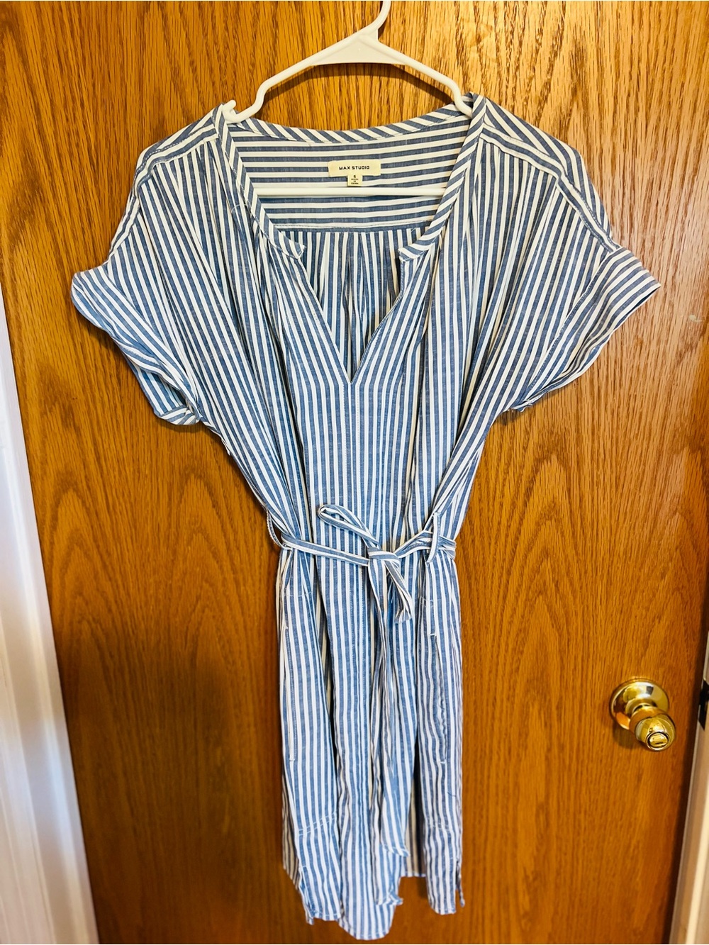 Blue Stripe Tie-Waist Midi Dress